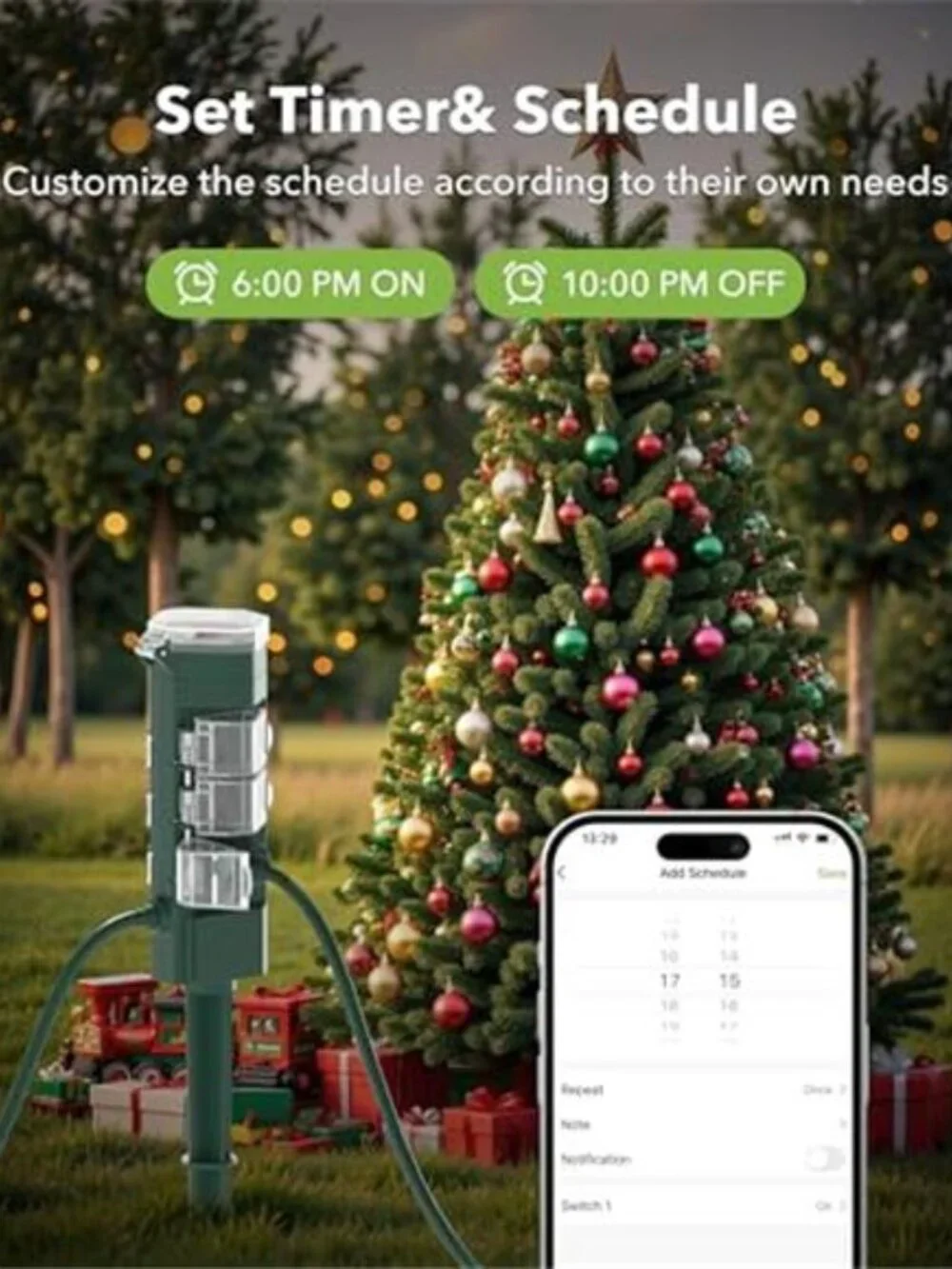 Outdoor Smart Plug Waterproof with 6 Outlets,WiFi Power Stake Timer 6Ft Cord